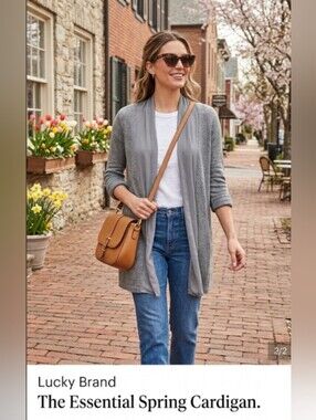 Lucky Brand Gray Open Front Cardigan With Chiffon Trim!
